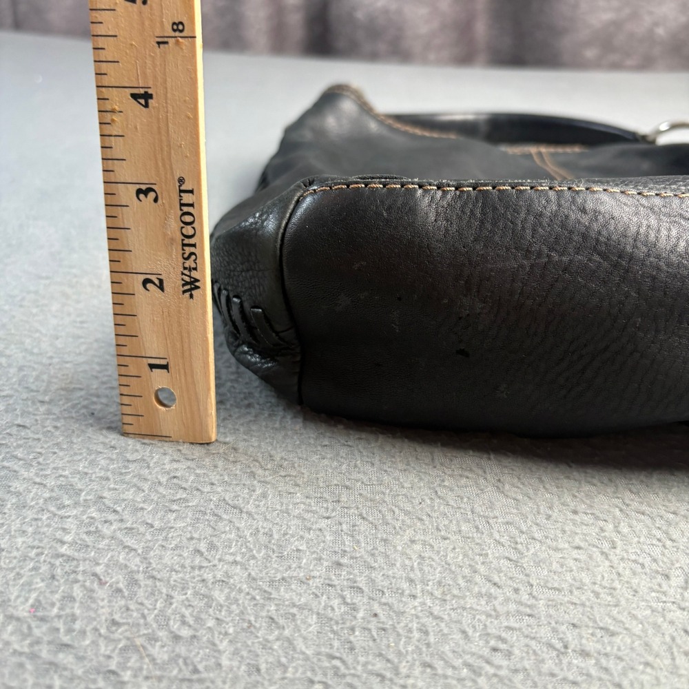 Lucky Brand Vintage Inspired Black Pebbled Leather Hobo Bag Whipstitch Detail - Picture 11 of 13